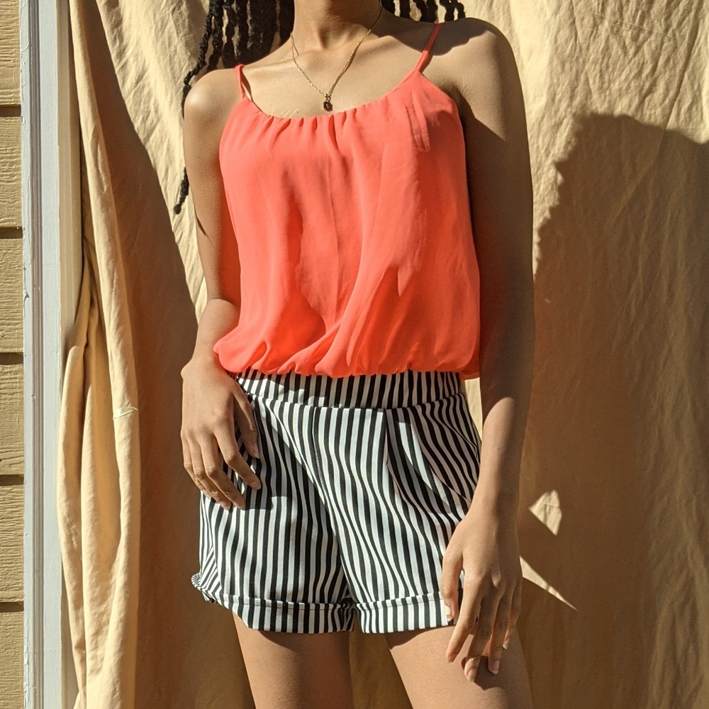 Peachy pink and striped romper